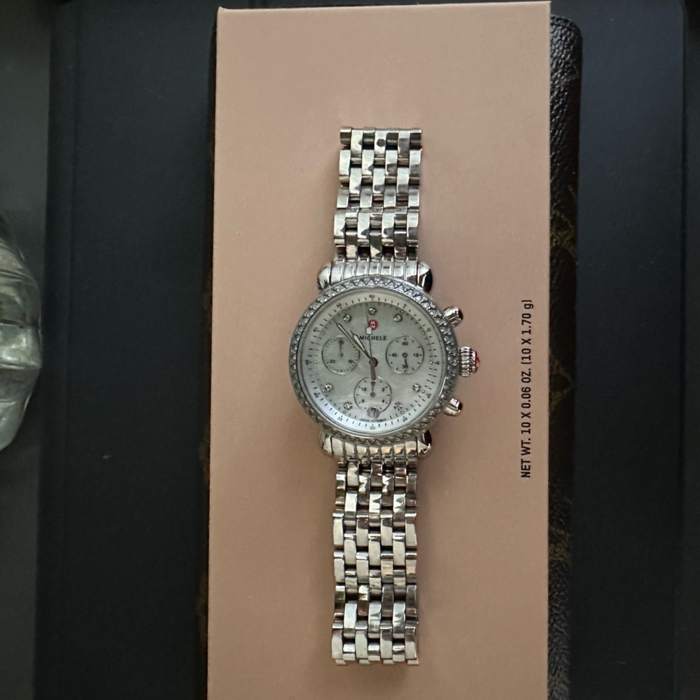 Michele Silver and White Women's Watch